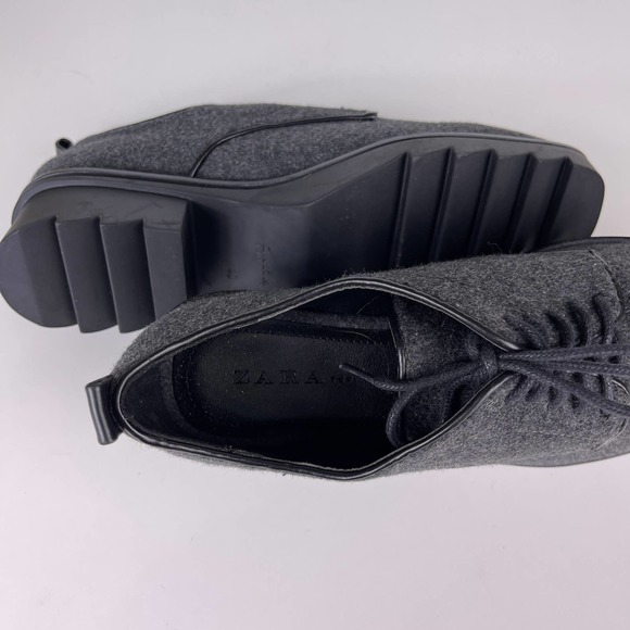 Zara ZRF Wool Felt Blushers With Tracked Soles Lugged Lace Up Oxfords EU 40 US 9 - Picture 7 of 8